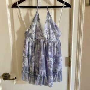 KIMCHI BLUE Floral Halter Ruffle Top